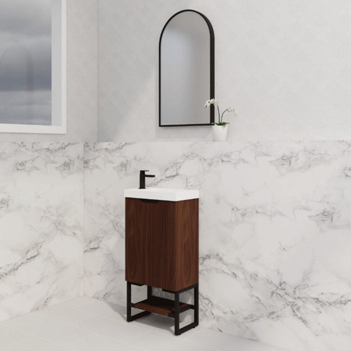 450*250*830mm ABS Vienna Brown Oak Freestanding One Door Mini Vanity With Poly Marble top