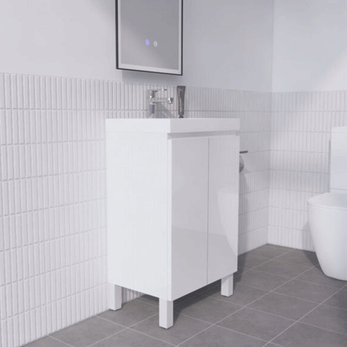 500*350*850mm ABS Gloss White MDF Floorstanding Mini Narrow Vanity With Poly Marble Top