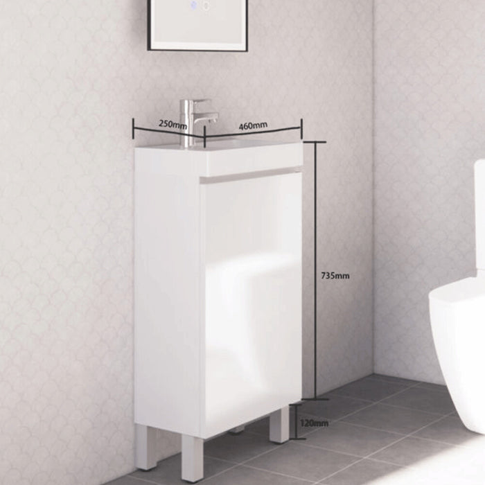450*250*850mm ABS Gloss White MDF Floorstanding Mini Vanity With Poly Marble Top