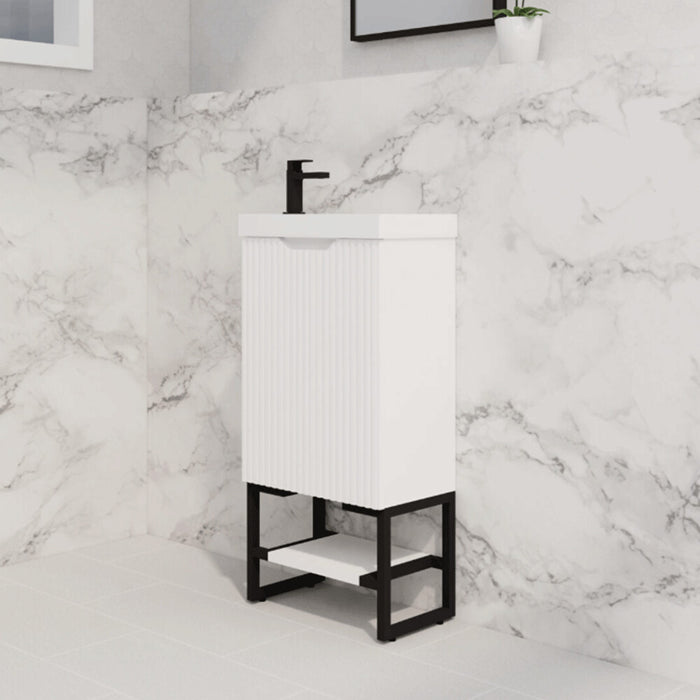 450*250*830mm ABS Vienna Matt White Freestanding One Door Mini Vanity With Poly Marble top