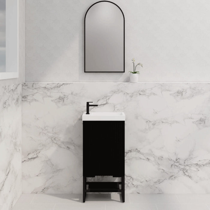 450*250*830mm ABS Vienna Matt Black Freestanding One Door Mini Vanity With Poly Marble top