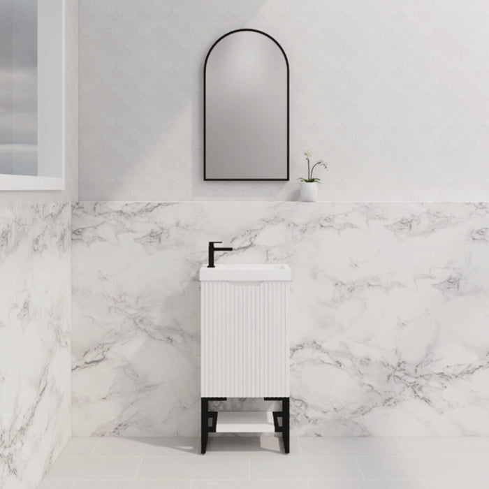 450*250*830mm ABS Vienna Matt White Freestanding One Door Mini Vanity With Poly Marble top