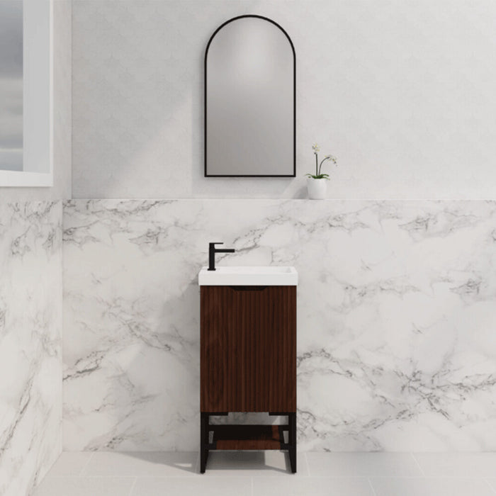 450*250*830mm ABS Vienna Brown Oak Freestanding One Door Mini Vanity With Poly Marble top