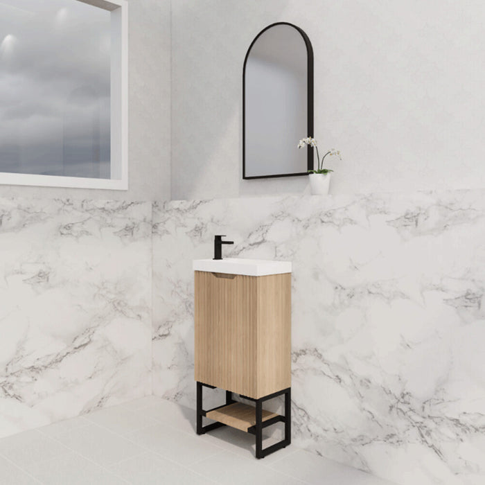 450*250*830mm ABS Vienna American Oak Freestanding One Door Mini Vanity With Poly Marble top