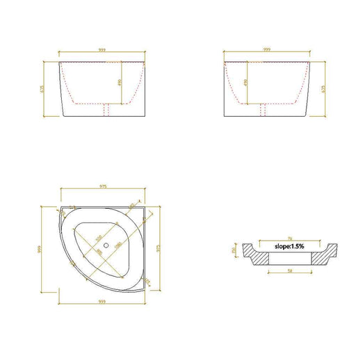1000*1000*635mm Infinity Gloss White Acrylic No Overflow Corner Bathtub