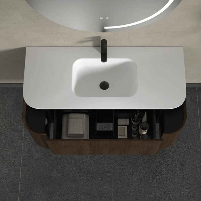 900-1500*455*430mm Infinity FELIX Walnut Plywood With One Main Drawer And Two Side Drawers Wall Hung Vanity