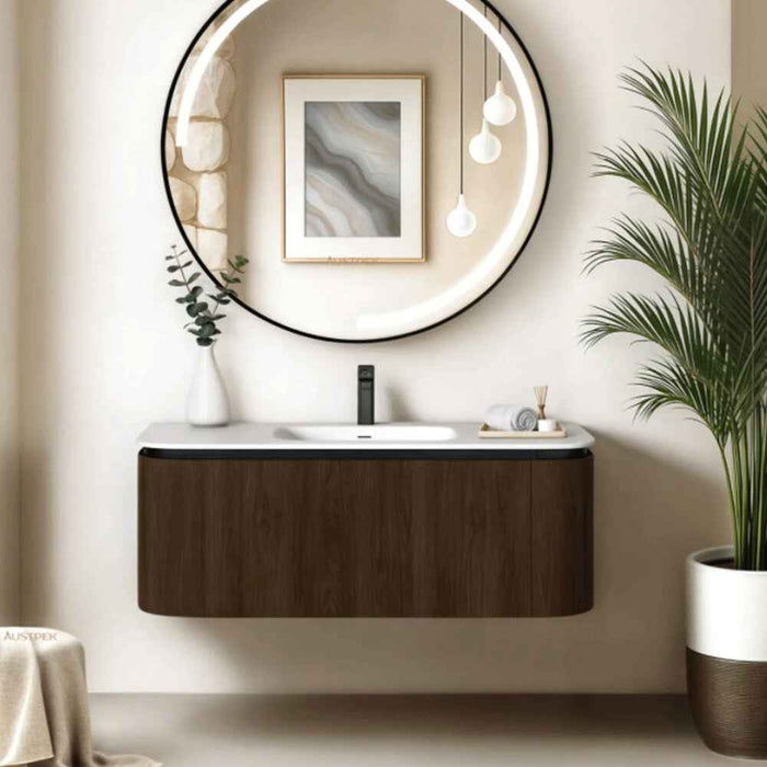 900-1500*455*430mm Infinity FELIX Walnut Plywood With One Main Drawer And Two Side Drawers Wall Hung Vanity