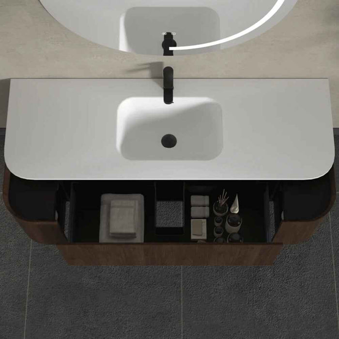 900-1500*455*430mm Infinity FELIX Walnut Plywood With One Main Drawer And Two Side Drawers Wall Hung Vanity