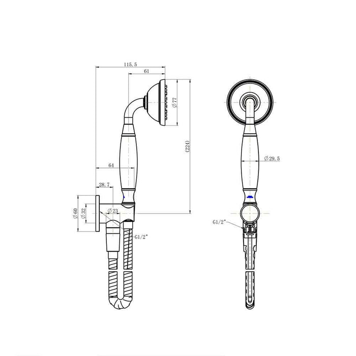 Modernnational Bordeaux Solid Brass Hand Shower On Bracket