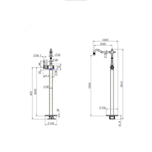 Modernnational Bordeaux Solid Brass Freestanding Bath Mixer