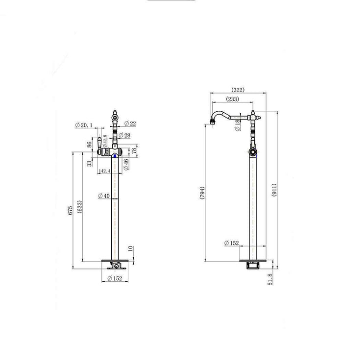 Modernnational Bordeaux Solid Brass Freestanding Bath Mixer