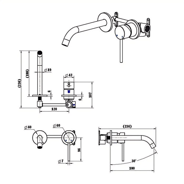 60mm Modernnational Star Mini Brass Small Backplate Wall Mixer With Spout