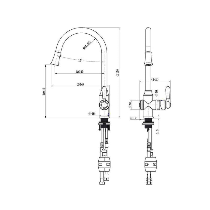 Modernnational Bordeaux Solid Brass Pull-Out Kitchen Mixer
