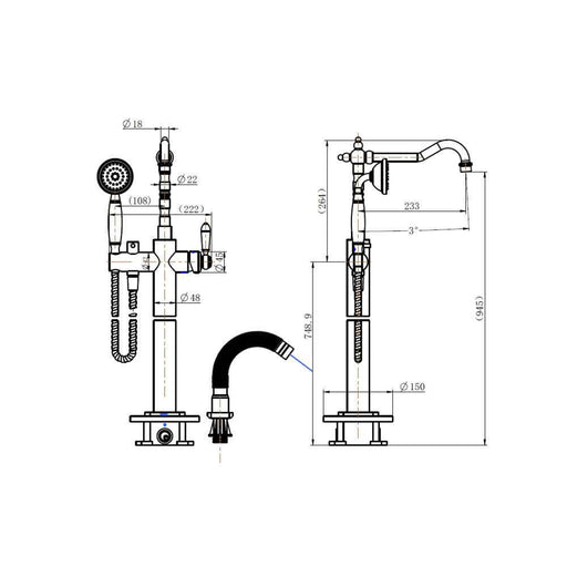 Modernnational Bordeaux Solid Brass Freestanding Bath Mixer With Hand Shower
