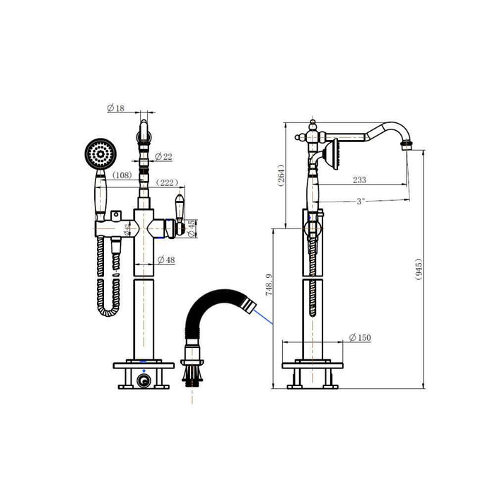 Modernnational Bordeaux Solid Brass Freestanding Bath Mixer With Hand Shower