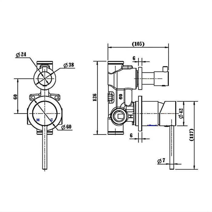60mm Modernnational Star Mini Brass Small Backplate Shower Diverter Mixer