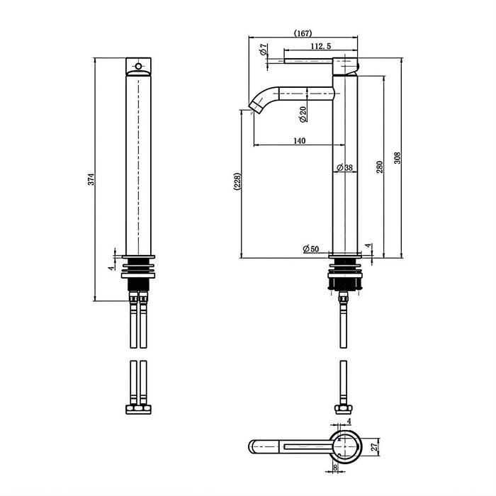 Modernnational Star Mini Brass Curved Spout High Rise Basin Mixer