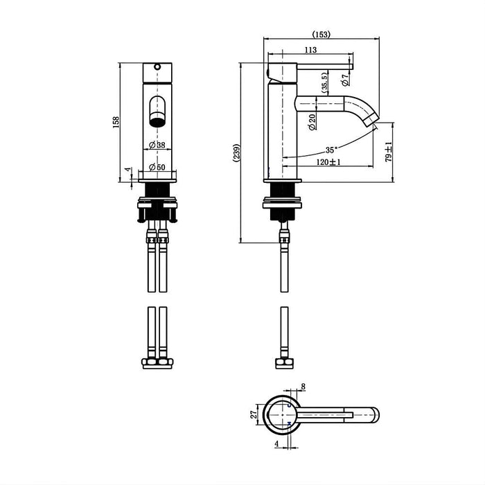 Modernnational Star Mini Brass Curved Spout Basin Mixer