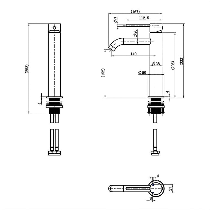 Modernnational Star Mini Brass Curved Spout Mid-Rise Basin Mixer