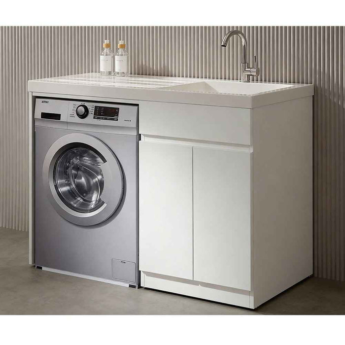 1200*630*930 BTH White Stainless Steel Wire Drawing Board Laundry Cabinet With Polymarble Bench Top