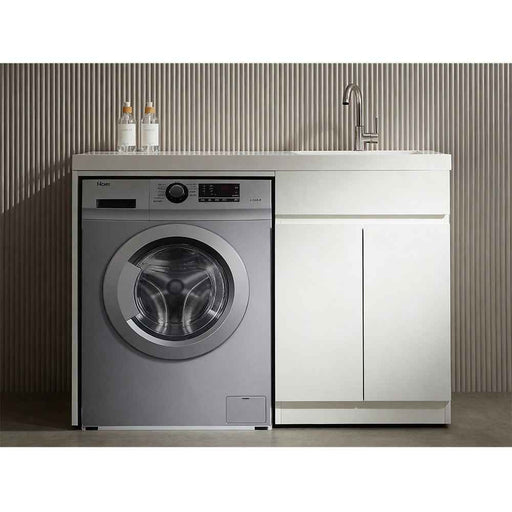1200*630*930 BTH White Stainless Steel Wire Drawing Board Laundry Cabinet With Polymarble Bench Top