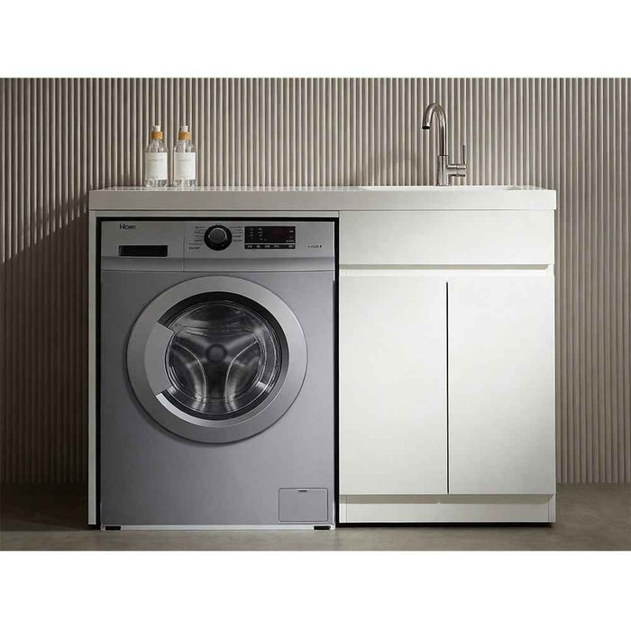 1200*630*930 BTH White Stainless Steel Wire Drawing Board Laundry Cabinet With Polymarble Bench Top