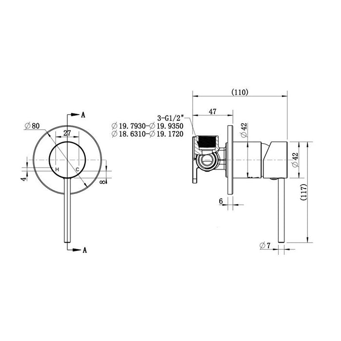 80mm Modernnational Star Mini Round Brass With Knurled Handle Shower Mixer