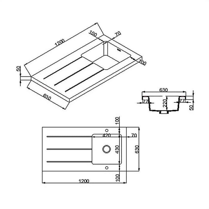 1200*630*930 BTH White Stainless Steel Wire Drawing Board Laundry Cabinet With Polymarble Bench Top