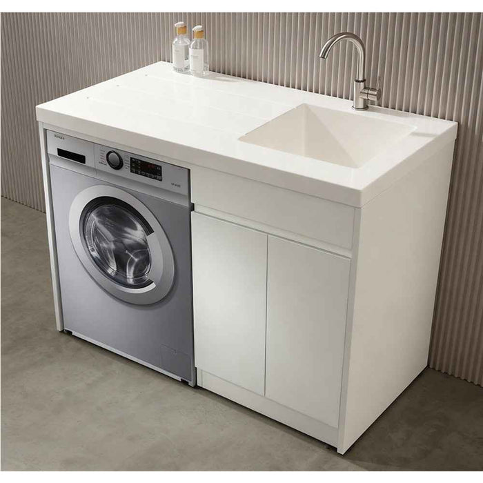1200*630*930 BTH White Stainless Steel Wire Drawing Board Laundry Cabinet With Polymarble Bench Top