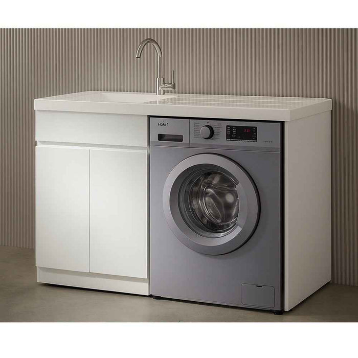 1200*630*930 BTH White Stainless Steel Wire Drawing Board Laundry Cabinet With Polymarble Bench Top