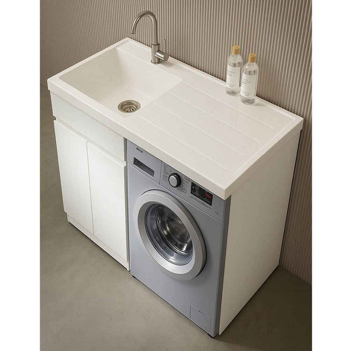 1200*630*930 BTH White Stainless Steel Wire Drawing Board Laundry Cabinet With Polymarble Bench Top