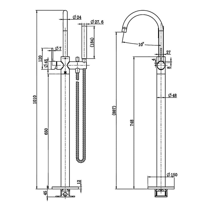 1010mm Modernnational Star Mini Round Freestanding Bath Mixer With Hand Shower