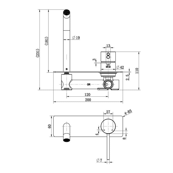 200mm Modernnational Star Mini Round Brass With Knurled Handle Wall Mixer With Spout