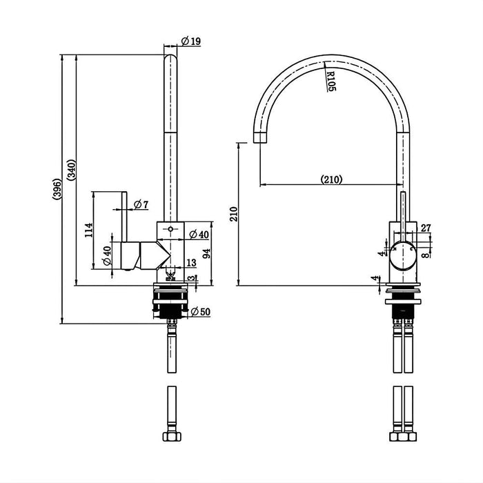 340mm Modernnational Star Mini Round Brass With Knurled Handle Kitchen Mixer
