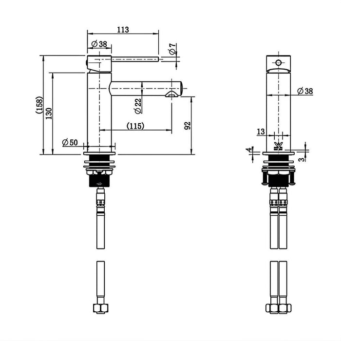 158mm Modernnational Star Mini Round Brass With Knurled Handle Basin Mixer