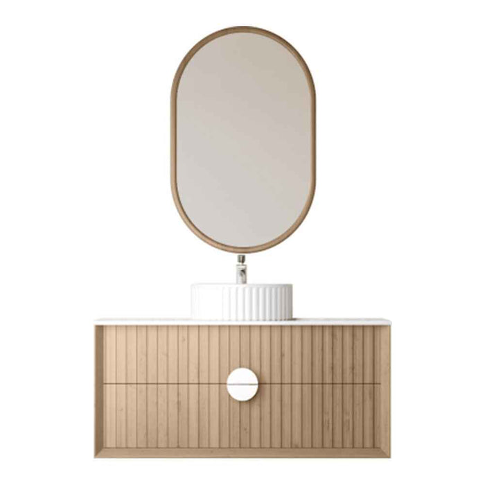 1200mm Sunny BPA MDF Cabinet With Handle With Sintered Stone Top With Flutted Ceramic Basin With Silver Mirror Wall Hung Vanity