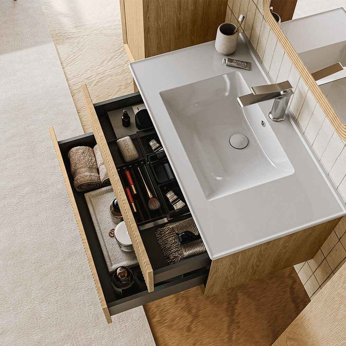 600mm Sunny BPA MDF Cabinet With Ceramic Basin With MDF Frame Silver Mirror And Tall Boy Wall Hung Vanity