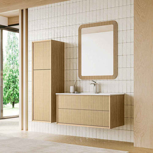 900mm Sunny BPA MDF Cabinet With Ceramic Basin With MDF Frame Silver Mirror And Tall Boy Wall Hung Vanity
