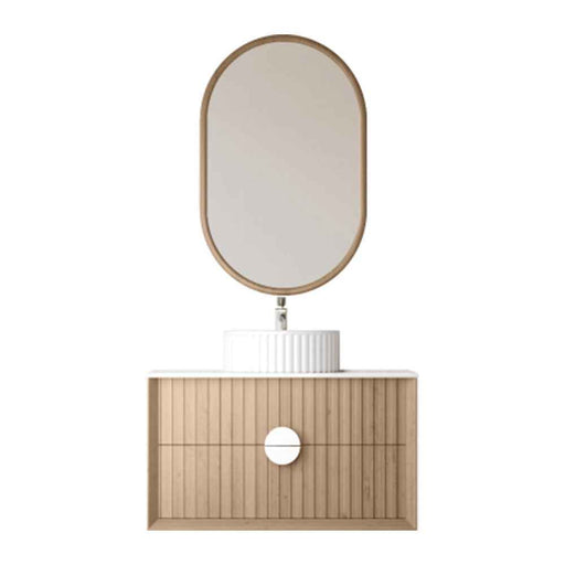 900mm Sunny BPA MDF Cabinet With Handle With Sintered Stone Top With Flutted Ceramic Basin With Silver Mirror Wall Hung Vanity