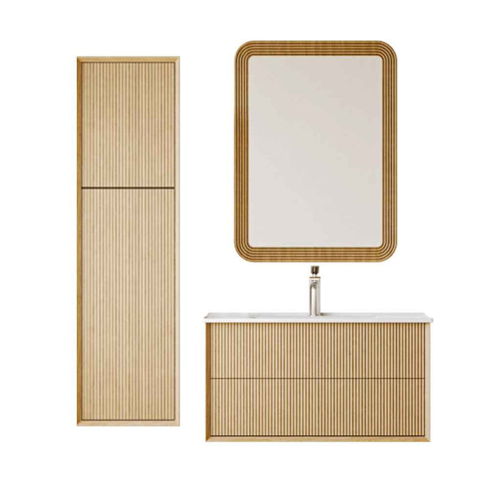 900mm Sunny BPA MDF Cabinet With Ceramic Basin With MDF Frame Silver Mirror And Tall Boy Wall Hung Vanity