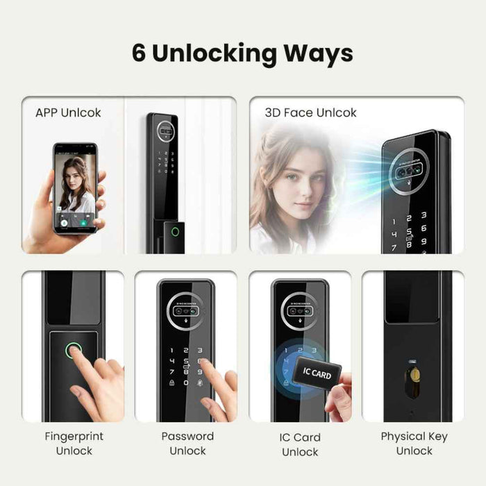 IntelliLock IL-VU1 6-in-1 Smart Video Pro Door Lock With 3D Face Recognition And Two-Way Audio And Virtual & Temporary Passwords