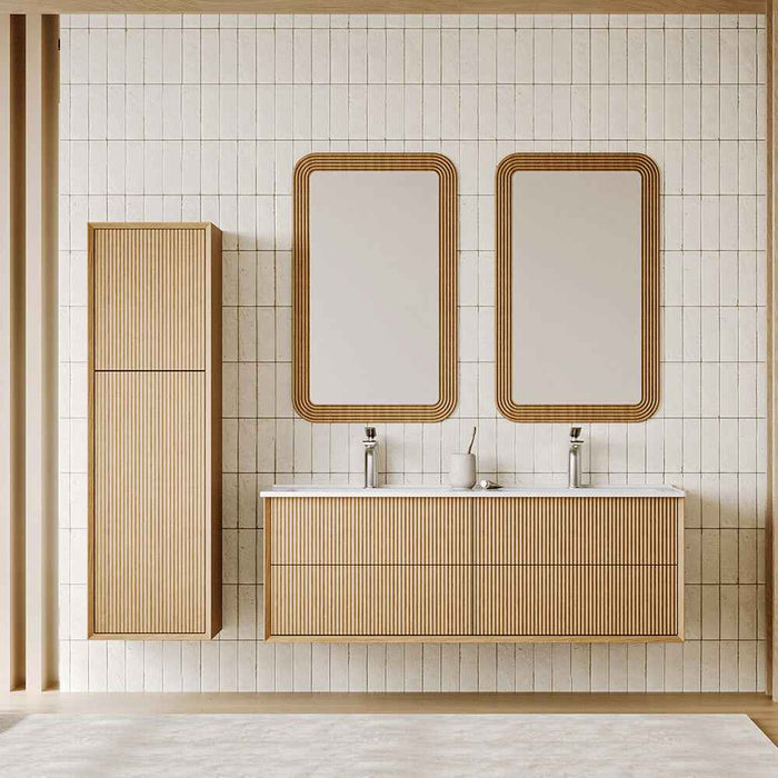 1200mm Sunny BPA MDF Cabinet With Ceramic Double Bowl Basin 2-Silver Mirrors And Tall Boy Wall Hung Vanity