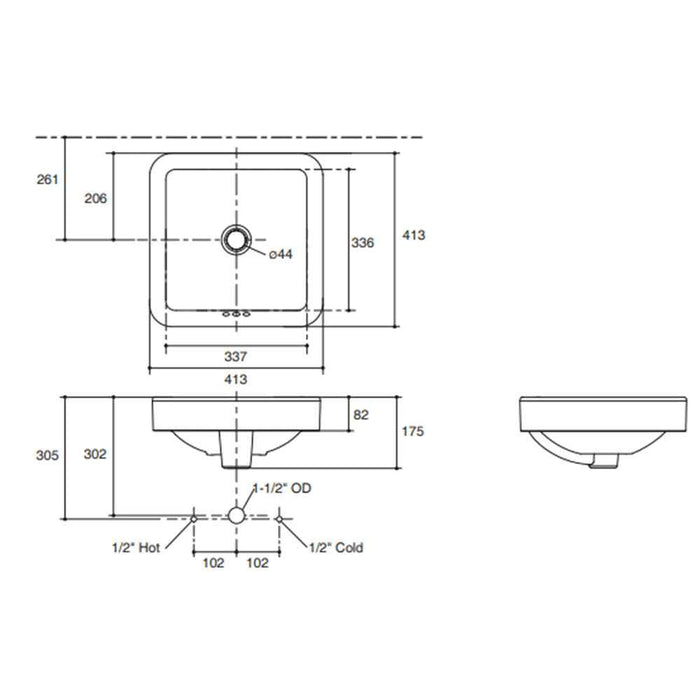 413*413*175mm Kohler Gloss White Ceramic Forefront Square Vessel Without Faucet Deck Above Counter Basins