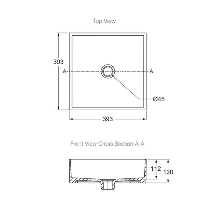 395*395*120mm Kohler Mica Matt Black Ceramic Square Vessel Slim Rim Above Counter Basins