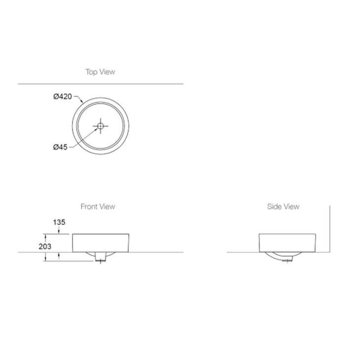 420*420*203mm Kohler Chalice White Ceramic Round Vessel Above Counter Basins