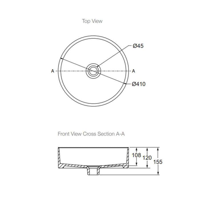 410*410*120mm Kohler Mica Matt Black Ceramic Round Vessel Slim Rim Above Counter Basins
