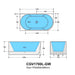 1500-1700*800*580mm Poseidon Capri Gloss White/Matt White/Matt Black Oval Fluted Acrylic Corner Back Bathtub