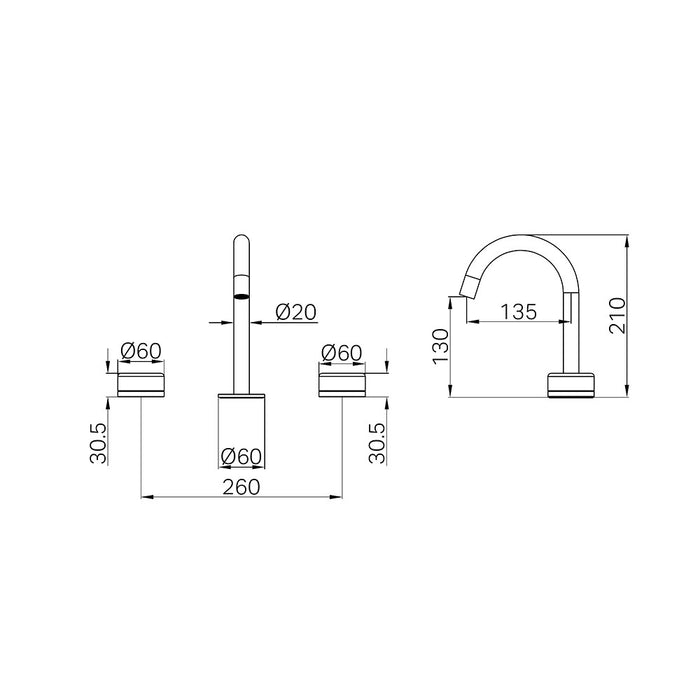 Nero Serenity Lead-Free DZR Brass Basin Set Arc With Verde Alpi Handle