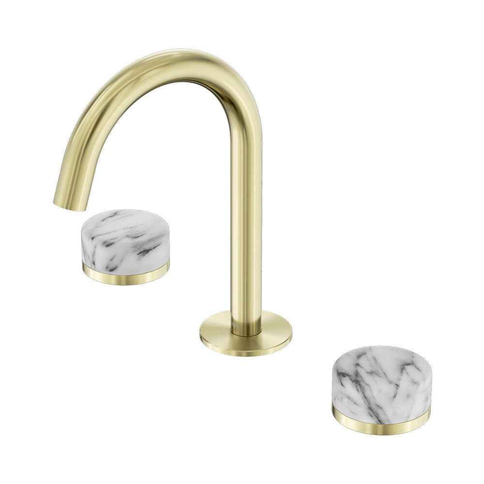 Nero Serenity Lead Free DZR Brass And Natural Marble Basin Set Arc Spout With Arabescato Corchia Handle