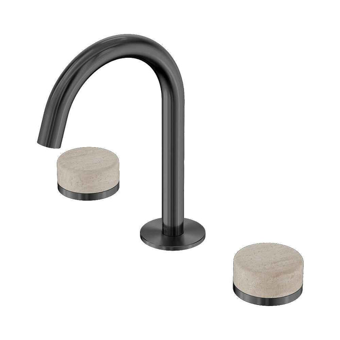 Nero Serenity Lead Free DZR Brass And Natural Marble Basin Set Arc Spout With Rome Travertine Handle